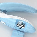 Close-up of pet nail trimmer with built-in LED safety light