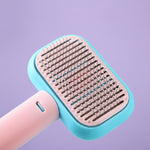 Self-cleaning pet grooming brush for cats and dogs with stainless steel bristles
