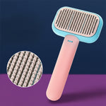 Self-cleaning pet grooming brush for cats and dogs with stainless steel bristles